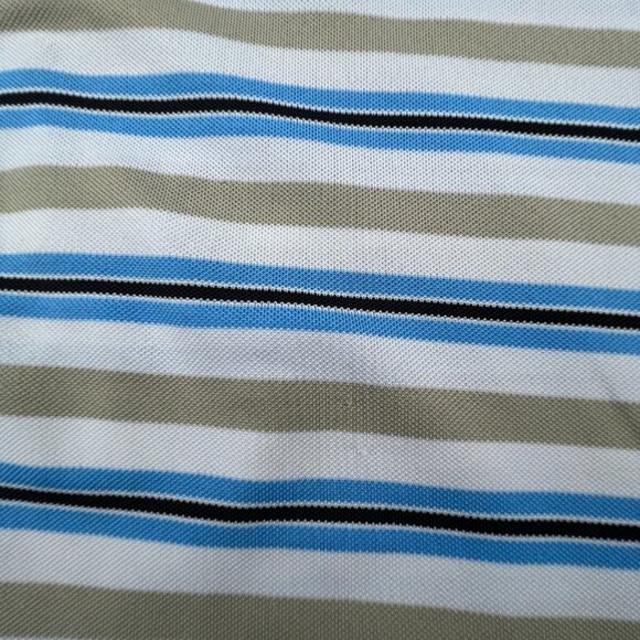 Footjoy Polo Shirt Mens Large Blue Beige Striped Short Sleeve Amelia Island Club - Picture 11 of 16